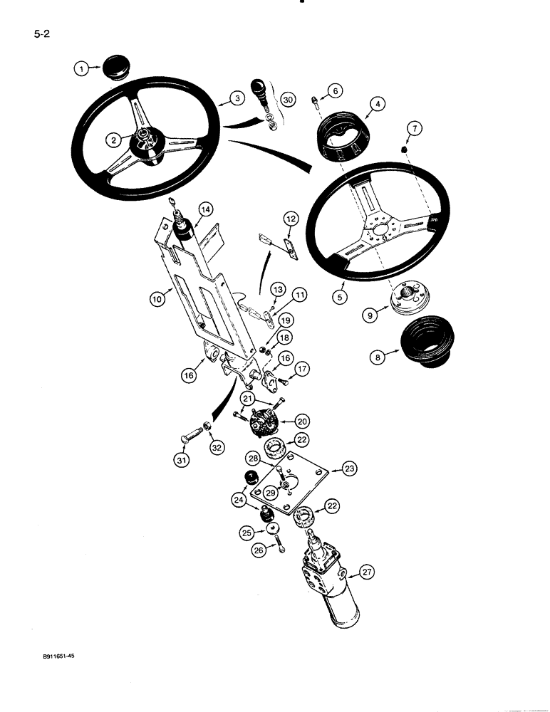 Схема запчастей Case 821 - (5-002) - STEERING CONTROL VALVE AND WHEEL, PRIOR TO P.I.N. JAK0024165 (05) - STEERING