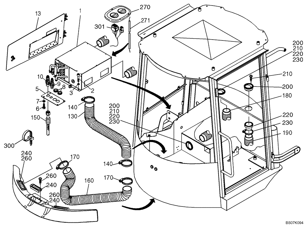 Схема запчастей Case 321D - (27.401[2991308000]) - AIR CONDITION INSTALLATION (50) - CAB CLIMATE CONTROL