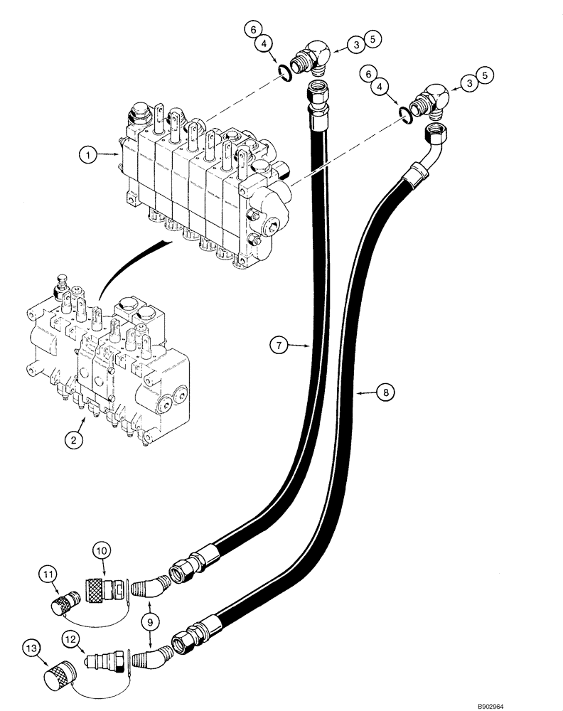 Схема запчастей Case 1840 - (08-30) - HYDRAULIC SYSTEM - BACKHOE SUPPLY AND RETURN (D100, D100XR) (08) - HYDRAULICS