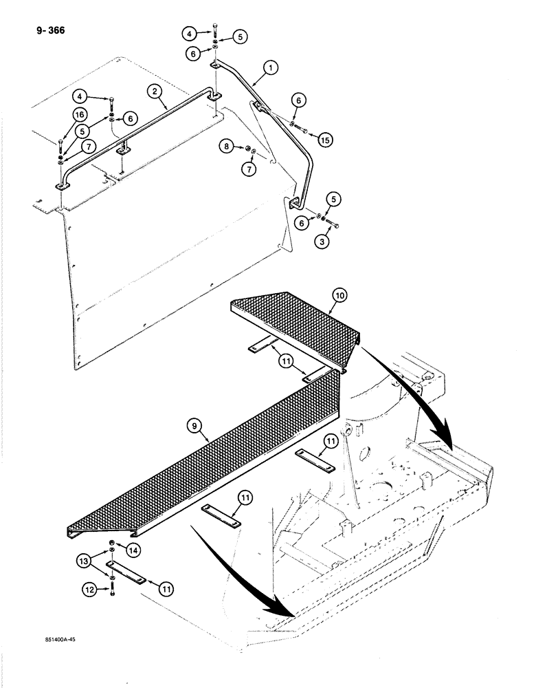 Схема запчастей Case 1187B - (9-366) - TURNTABLE ASSIST HANDLES AND PLATFORMS (09) - CHASSIS