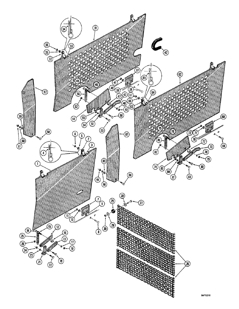 Схема запчастей Case 1150 - (124) - SIDE SHIELDS AND SCREENS, ENGINE SIDE SHIELD (LOADER MODELS) (05) - UPPERSTRUCTURE CHASSIS
