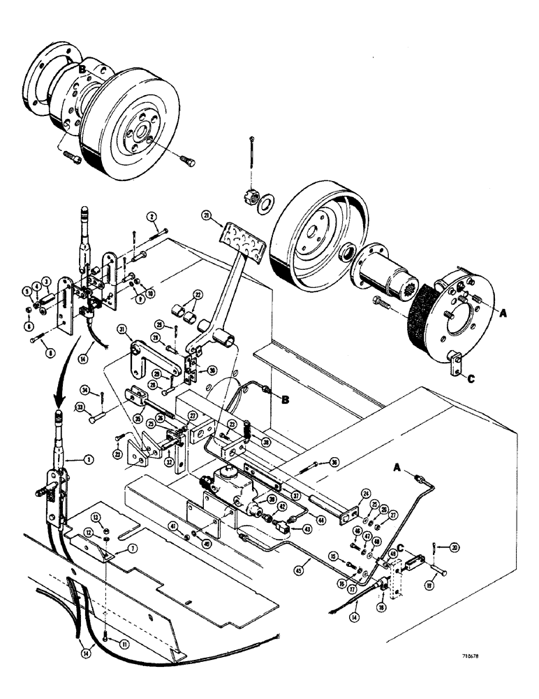 Схема запчастей Case 1530 - (044) - BRAKE SYSTEM, PARKING BRAKE, MASTER CYLINDER, BRAKE PEDAL AND LINKAGE (07) - BRAKES