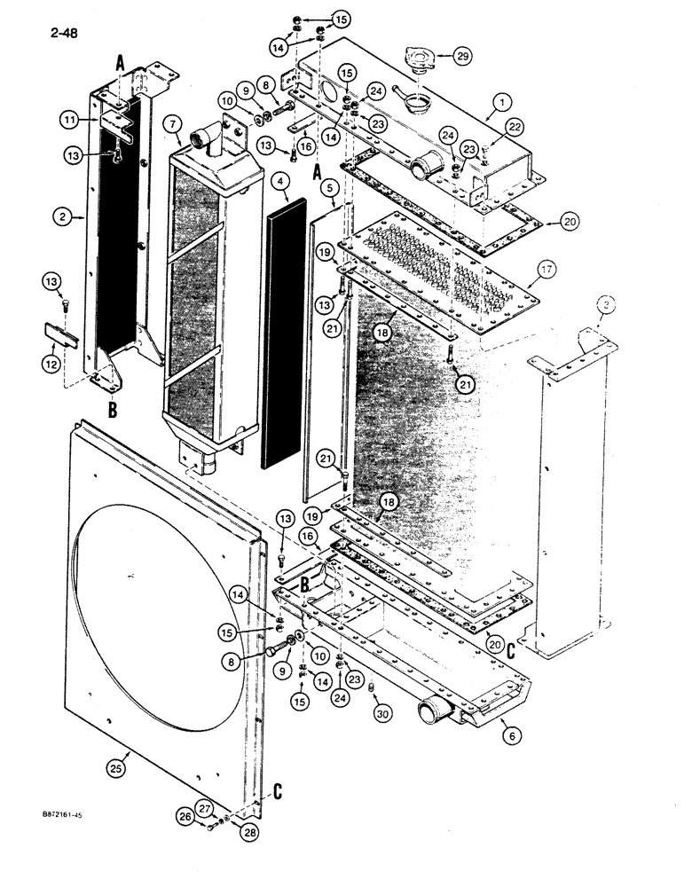 Схема запчастей Case 855D - (2-48) - RADIATOR ASSEMBLY, MODINE (02) - ENGINE