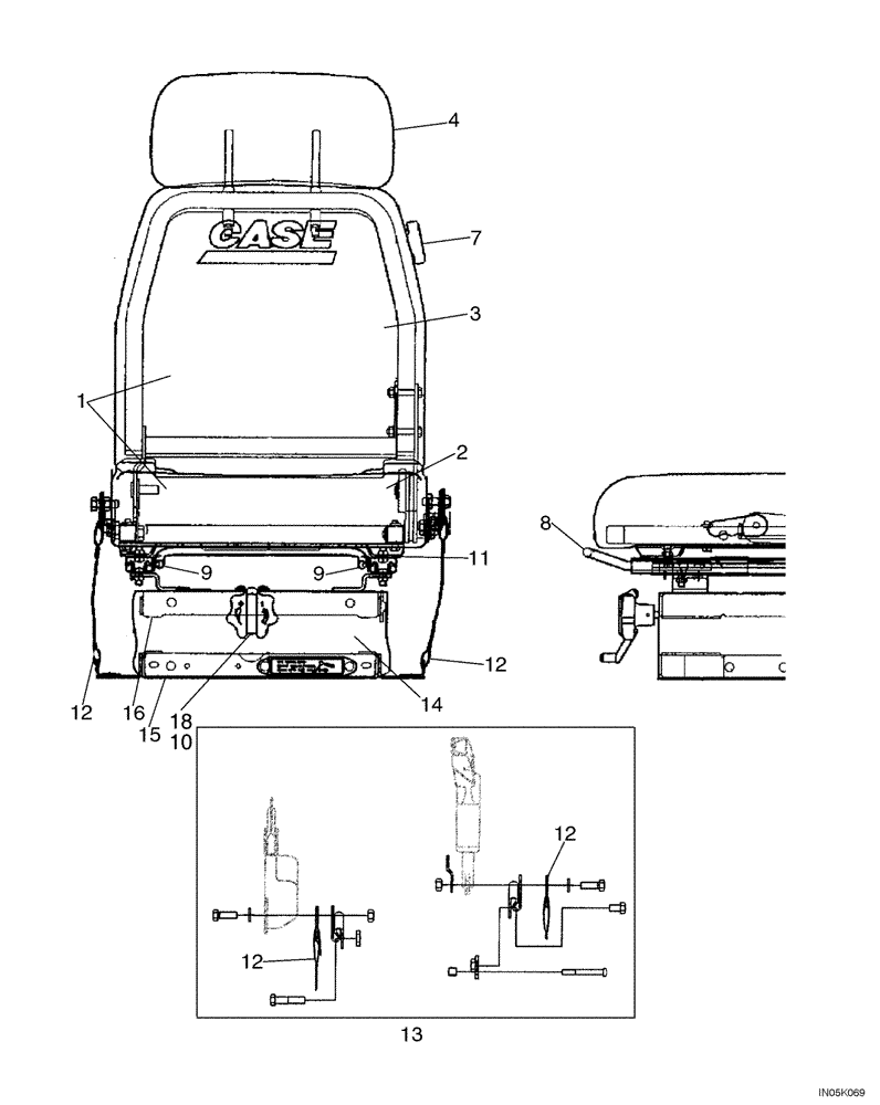 Схема запчастей Case 1150H_IND - (09-18A) - SEAT ASSY, MECHANICAL SUSPENSION (09) - CHASSIS/ATTACHMENTS
