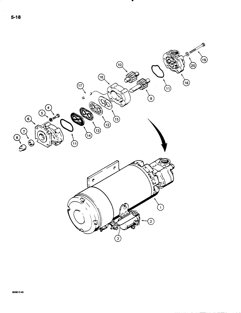 Схема запчастей Case W20C - (5-18) - L116118 AUXILIARY STEERING PUMP AND MOTOR (05) - STEERING