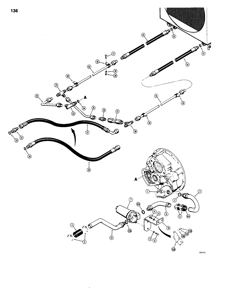 Схема запчастей Case 1150B - (136) - CRAWLER HYDRAULIC CIRCUITS, PUMP TO HYDRAULIC TANK (03) - TRANSMISSION