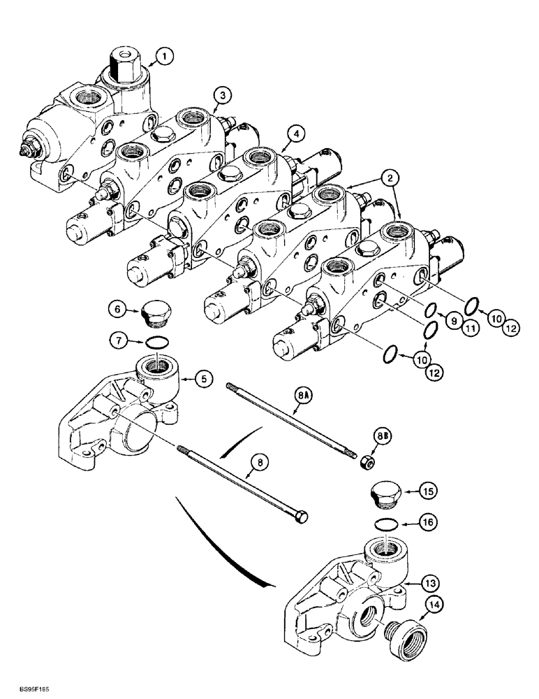 Схема запчастей Case 621B - (8-34) - LOADER CONTROL VALVE, FOUR SPOOL, Z-BAR LOADER, L123736 VALVE ASSEMBLY (08) - HYDRAULICS