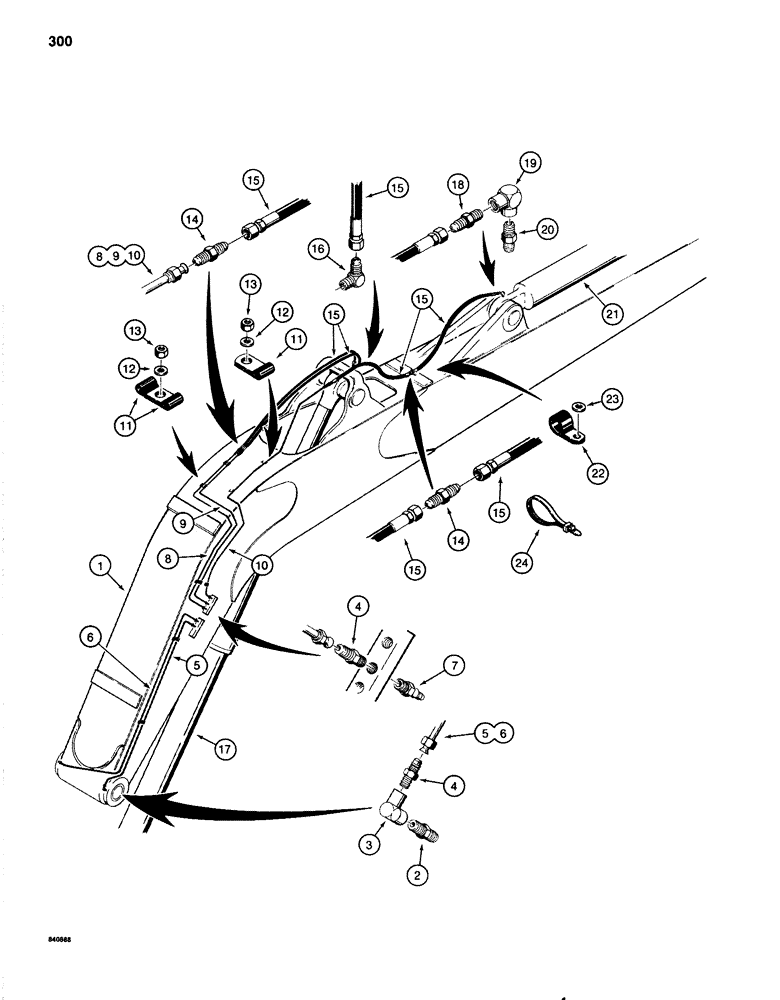 Схема запчастей Case 1080 - (300) - E BOOM LUBRICATION LINES (84) - BOOMS, DIPPERS & BUCKETS