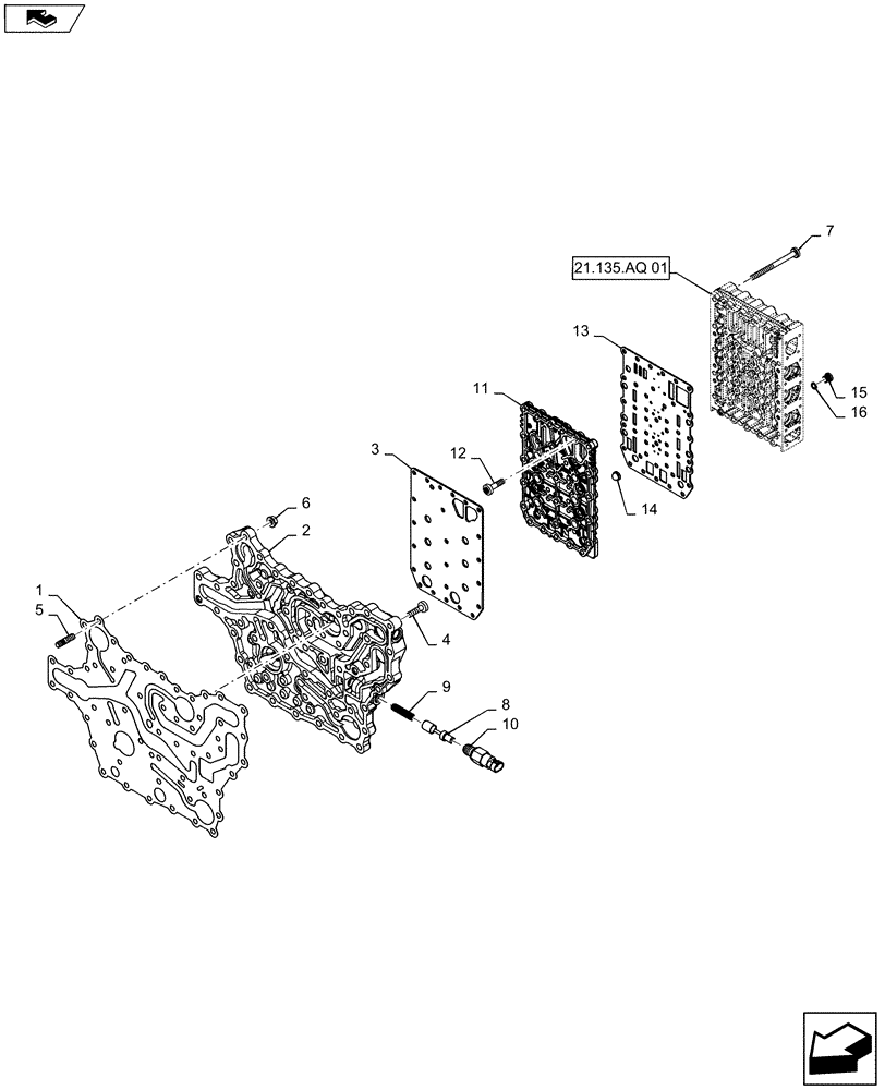 Схема запчастей Case 721F - (21.100.05) - TRANSMISSION, VALVE PLATES (21) - TRANSMISSION
