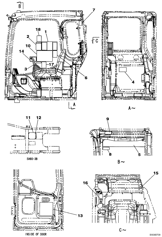 Схема запчастей Case CX80 - (09-45) - DECAL - OPERATORS COMPARTMENT (09) - CHASSIS