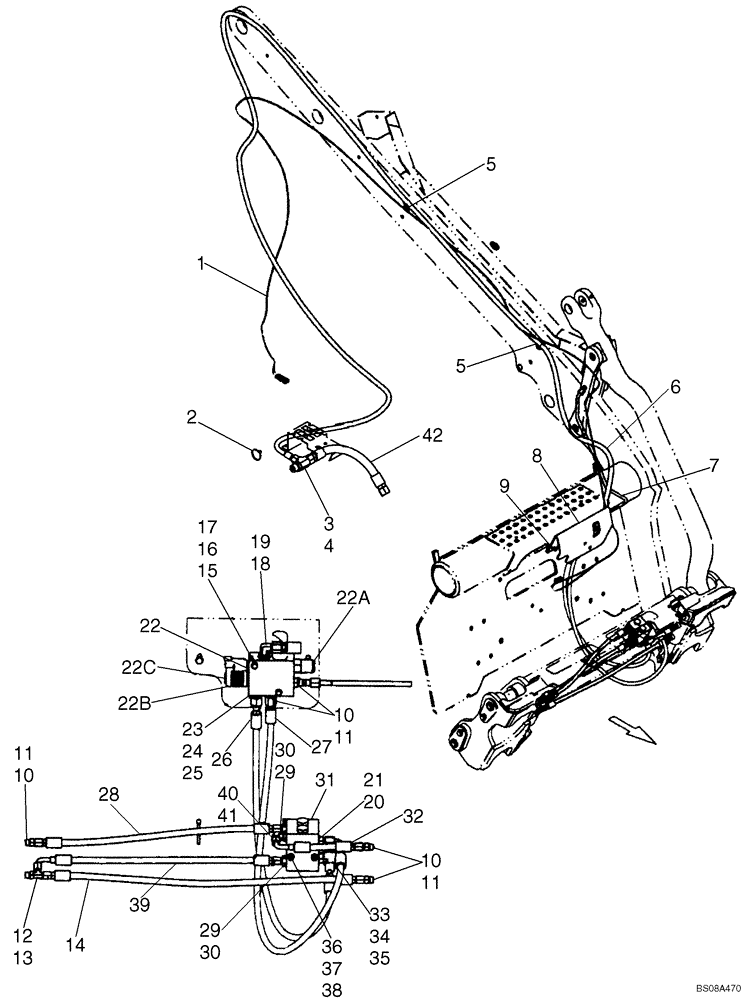 Схема запчастей Case 450CT - (08-07A) - HYDRAULICS - COUPLER SYSTEM, UPGRADED (08) - HYDRAULICS