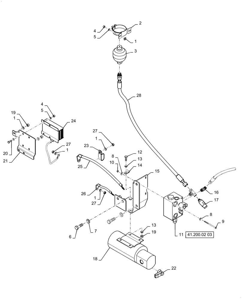 Схема запчастей Case 1121F - (41.200.02[02]) - AUXILIARY STEERING ACCUMULATOR AND HARDWARE (41) - STEERING