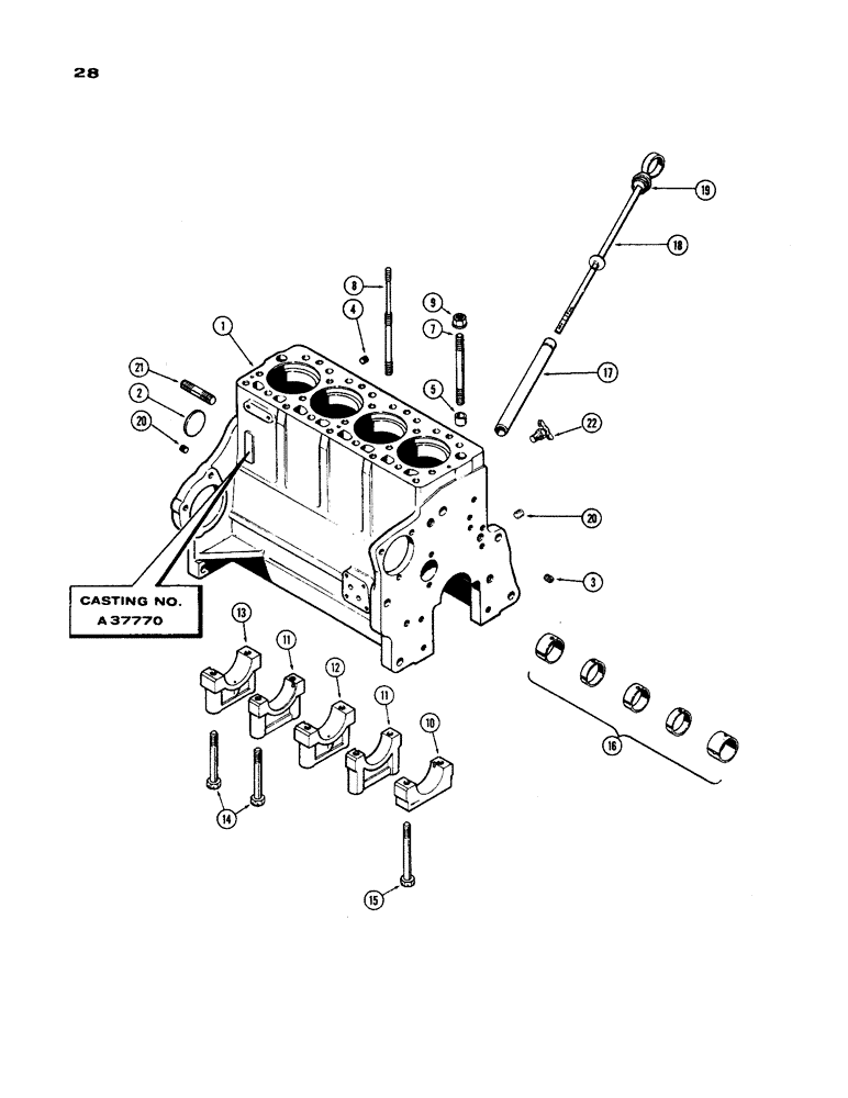 Схема запчастей Case 450 - (028) - CYLINDER BLOCK ASSY., (188) DIESEL ENG., FOR WIDE FLANGED SLEEVES, USED ENG. S.N. 2610997 - 2614826 (01) - ENGINE