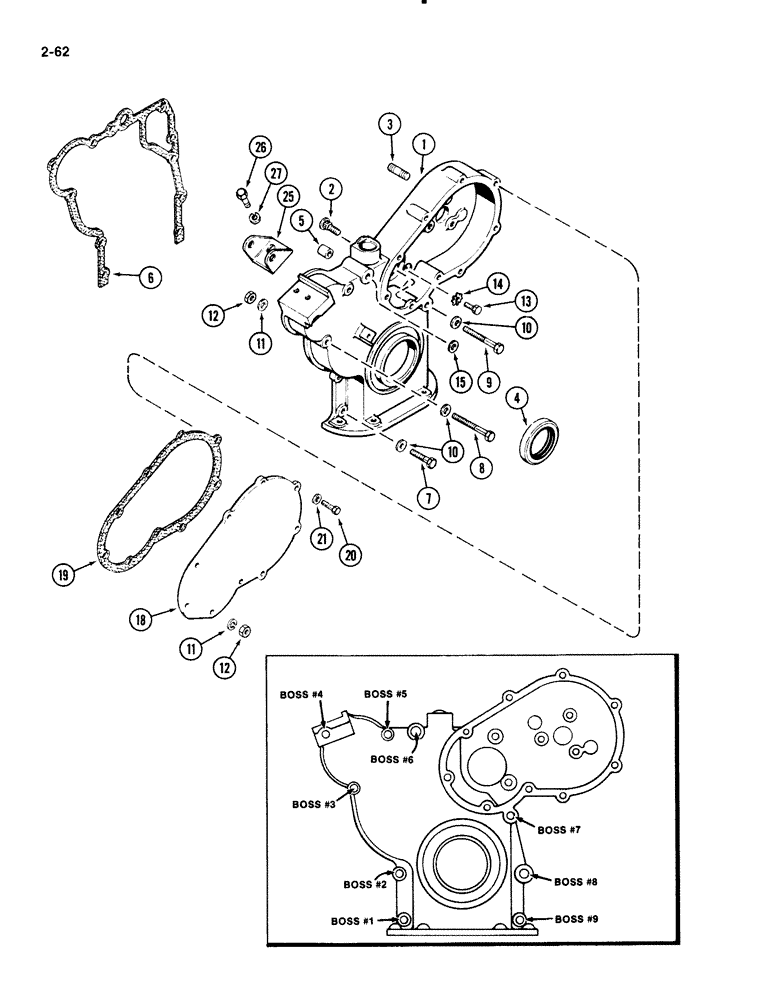 Схема запчастей Case 1835B - (2-62) - TIMING GEAR COVER, 188 DIESEL ENGINE (02) - ENGINE