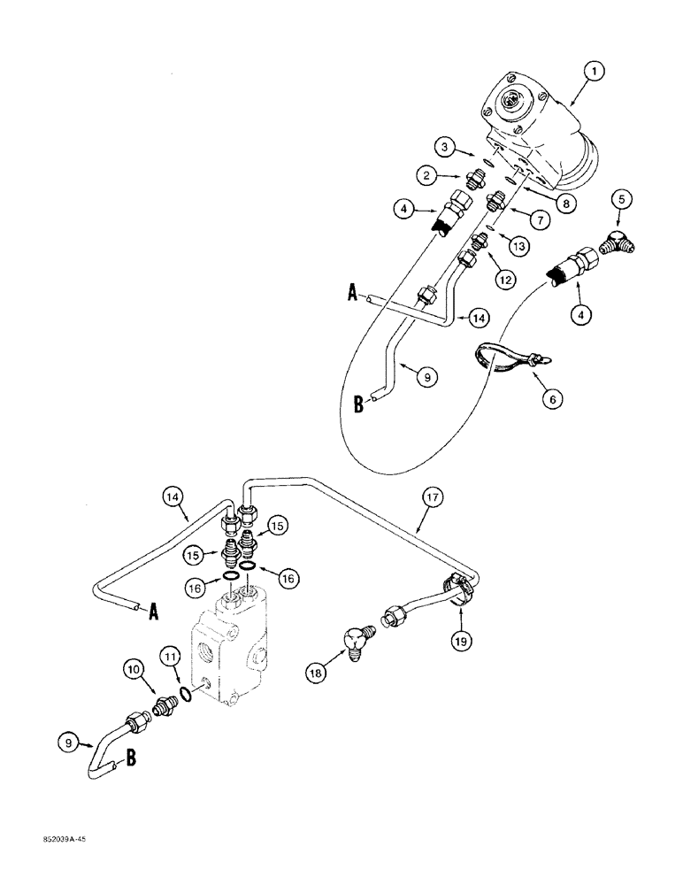 Схема запчастей Case 480F LL - (5-04) - STEERING HYDRAULIC CIRCUIT, STEERING CONTROL VALVE TO TANK (05) - STEERING