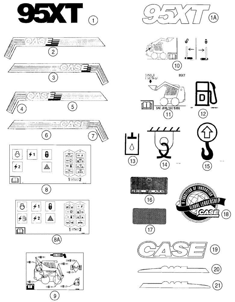 Схема запчастей Case 95XT - (09-75) - DECALS (09) - CHASSIS/ATTACHMENTS