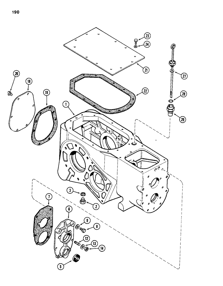 Схема запчастей Case 584D - (190) - TRANSAXLE TRANSMISSION HOUSING, TWO WHEEL DRIVE, TRANSMISSION SERIAL NO. 16270319 AND AFTER (21) - TRANSMISSION