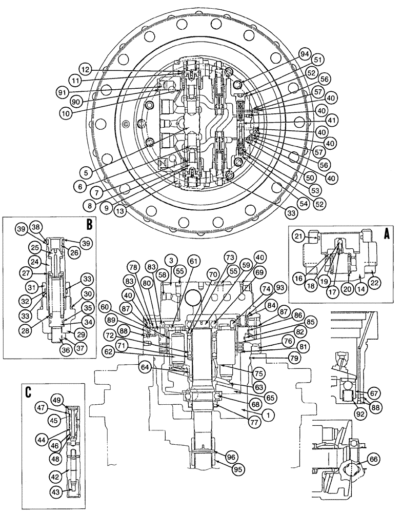Схема запчастей Case 9050B - (6-08) - TRACK DRIVE MOTOR ASSEMBLY (06) - POWER TRAIN