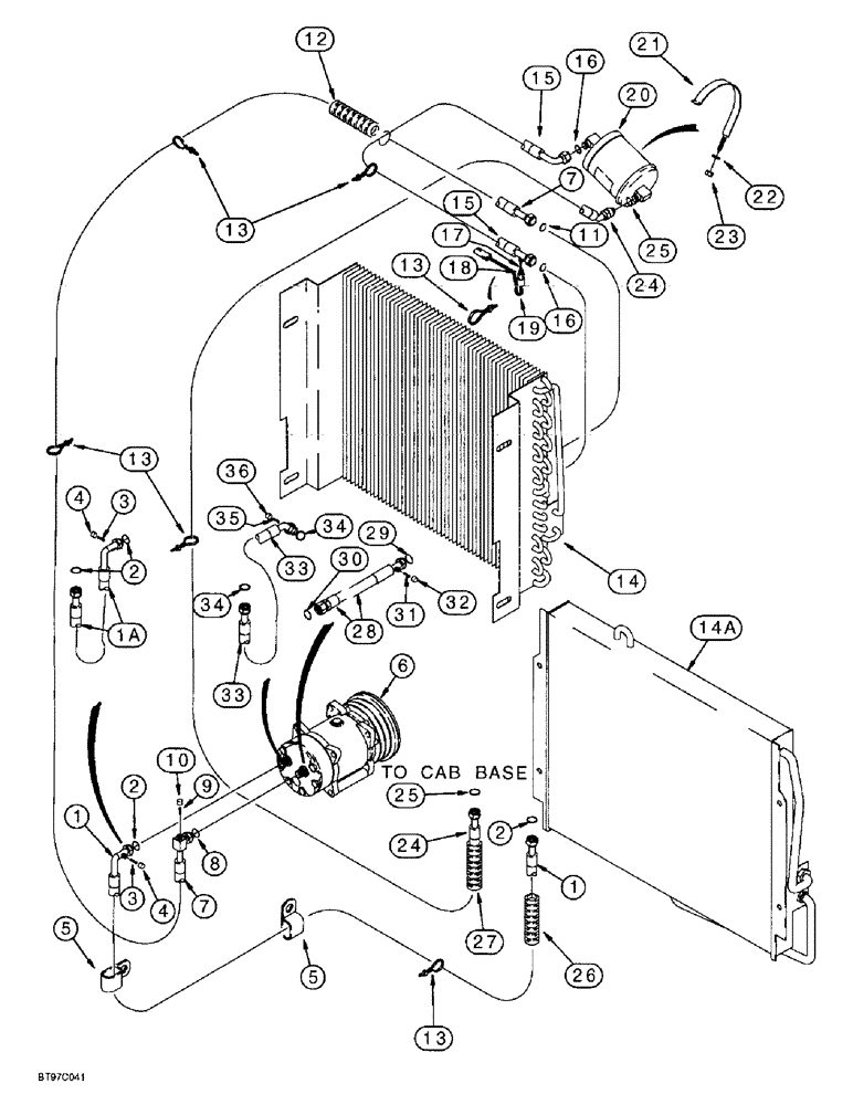Схема запчастей Case 580L - (9-156) - AIR CONDITIONING, CONDENSER AND RECEIVER-DRIER (09) - CHASSIS/ATTACHMENTS