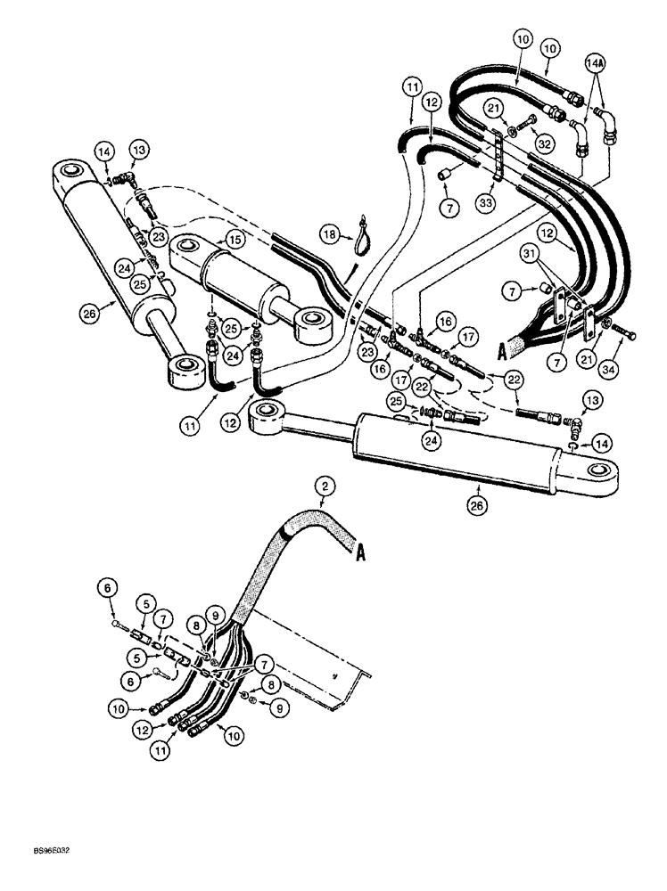Схема запчастей Case 1150G - (8-020) - ANGLE & TILT HYDRAULIC CIRCUITS, GRILLE TO CYLINDERS, PRIOR TO JJG0218023 & JJG0218024 - JJG0218478 (07) - HYDRAULIC SYSTEM