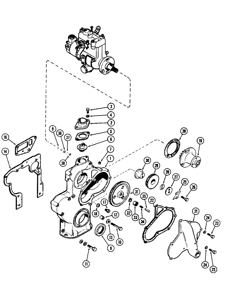 Схема запчастей Case 500 - (009A) - FUEL INJECTION PUMP AND DRIVE, (188) DIESEL ENGINE (01) - ENGINE