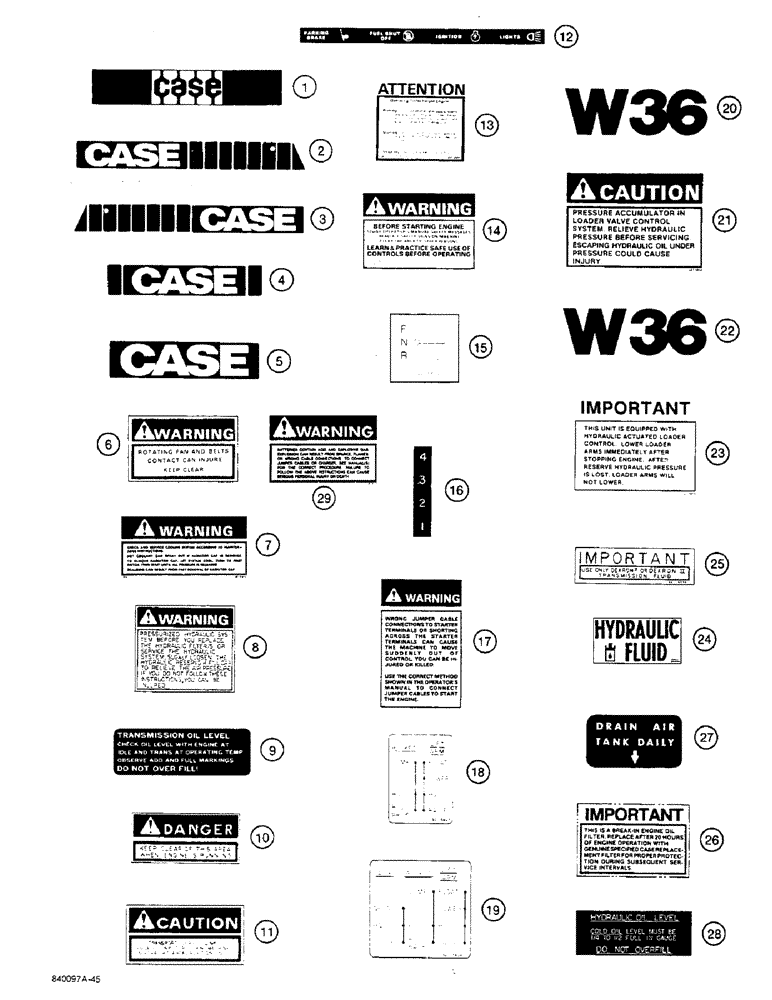 Схема запчастей Case W36 - (9-558) - DECALS, FOR YELLOW TRACTORS (09) - CHASSIS
