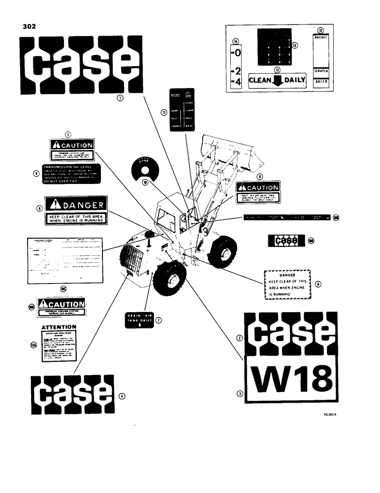 Схема запчастей Case W18 - (302) - DECALS, EARLY PRODUCTION (09) - CHASSIS