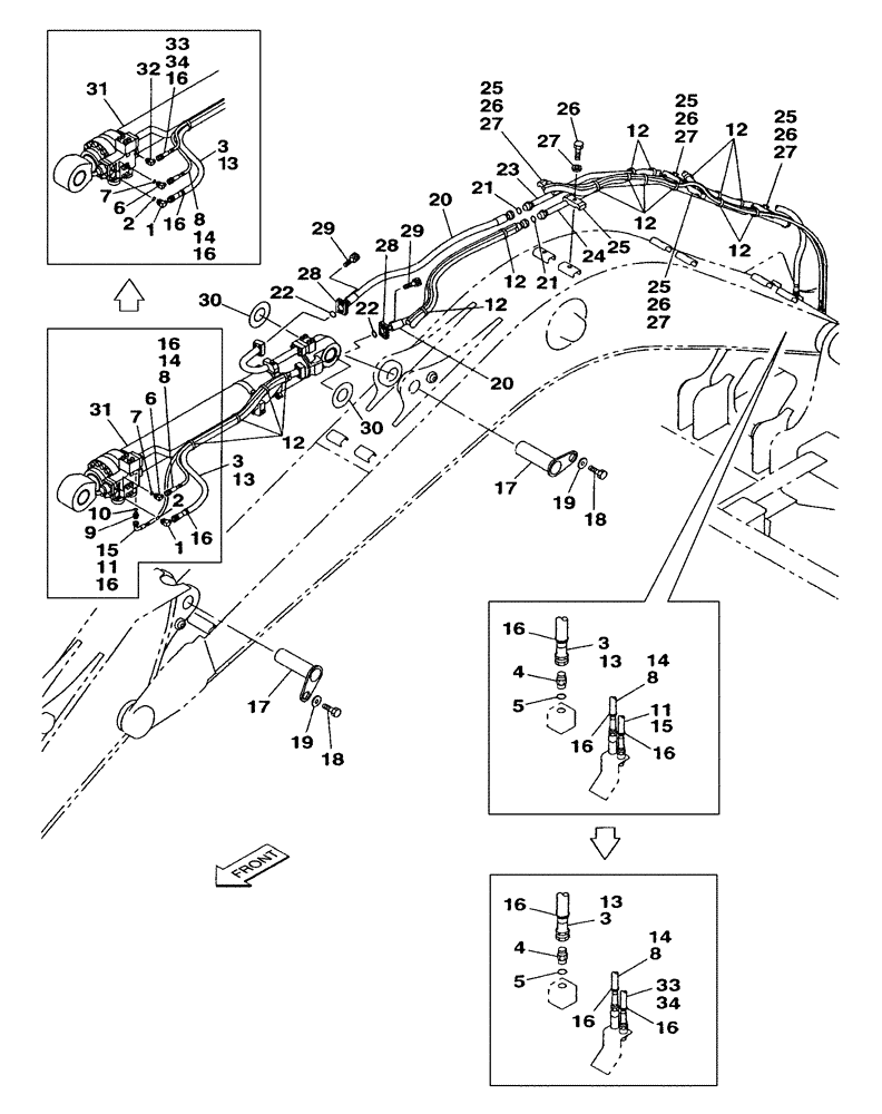 Схема запчастей Case CX350 - (08-053-00[01]) - HYDRAULIC CIRCUIT - DIPPER CYLINDER - WITH VALVE, PRESSURE RELIEF (08) - HYDRAULICS