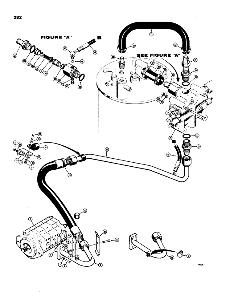 Схема запчастей Case W18 - (282) - PRESSURE LINE AND REGENERATION HYDRAULICS, TRACTOR SN. 9107854 THRU 9109734 (08) - HYDRAULICS