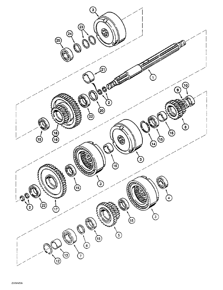 Схема запчастей Case 1150E - (6-18) - TRANSMISSION LEFT-HAND AND RIGHT-HAND CLUTCH SHAFTS (06) - POWER TRAIN
