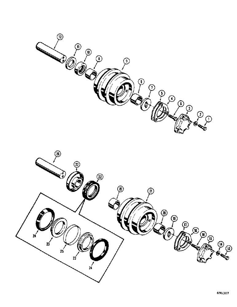 Схема запчастей Case 1150 - (108) - TRACK CARRIER ROLLERS, D36354 NON-FACE SEALED CARRIER ROLLER PRODUCTION ROLLER (04) - UNDERCARRIAGE