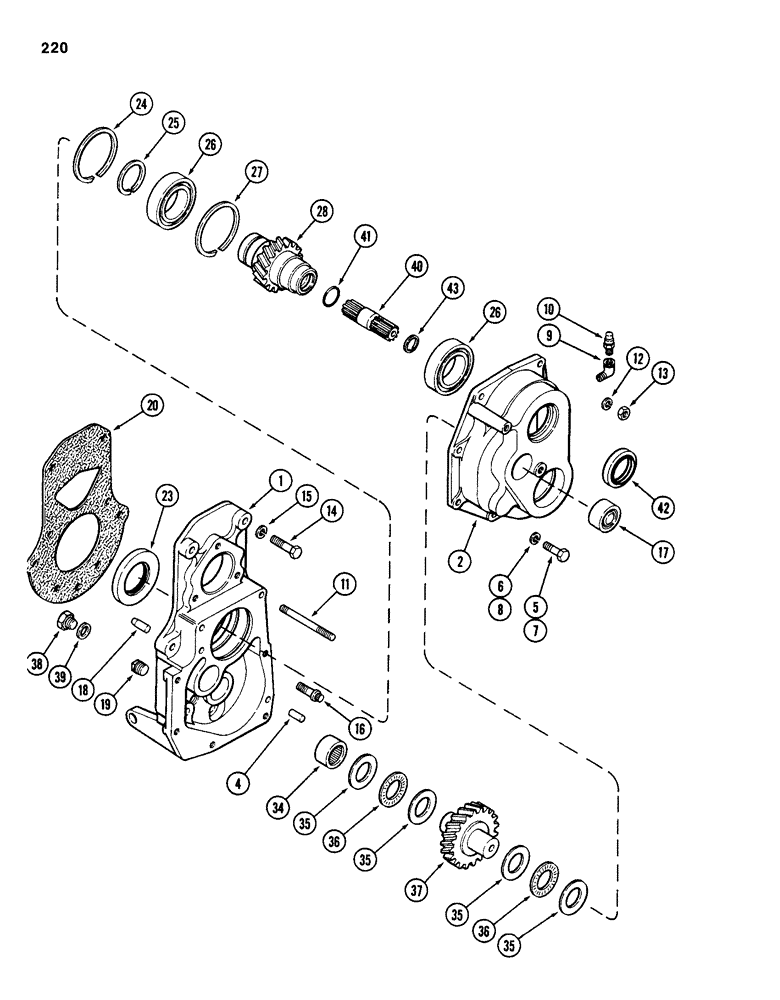 Схема запчастей Case 586D - (220) - TRANSAXLE TRANSFER GEAR BOX, 4 WHEEL DRIVE, TRANSMISSION SERIAL NO. 16249203 AND AFTER (27) - REAR AXLE SYSTEM