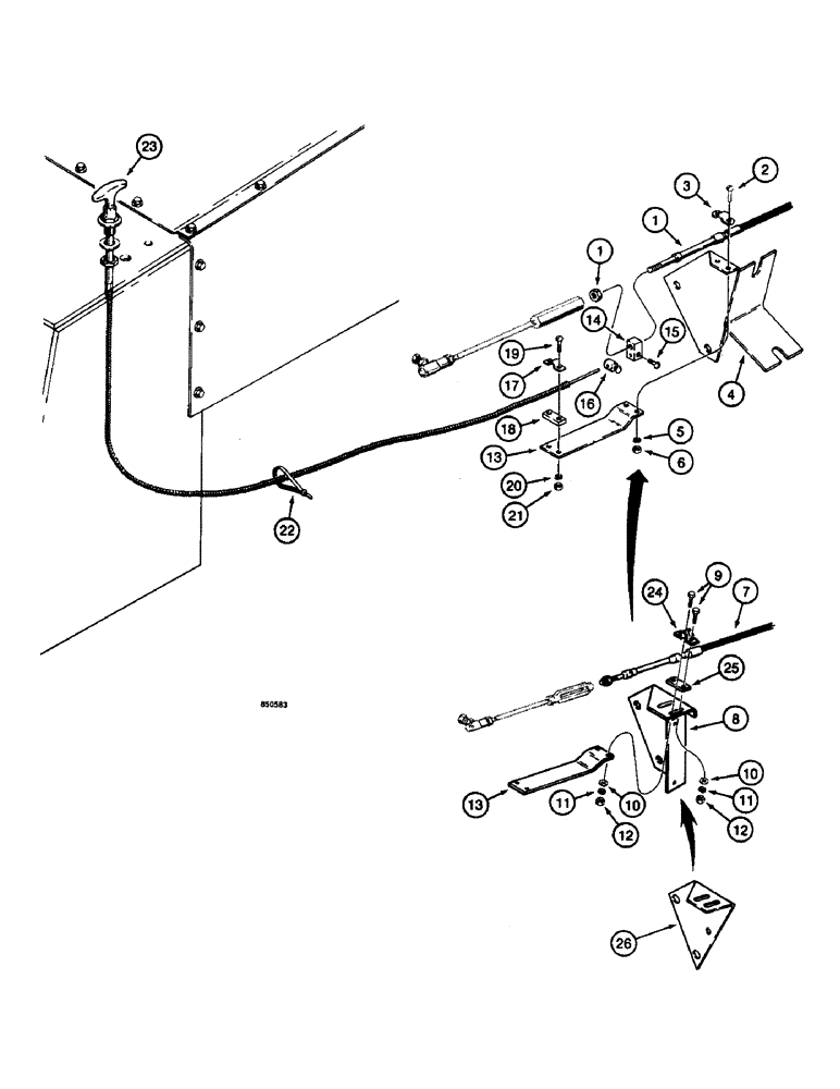 Схема запчастей Case W14 - (072) - HAND THROTTLE AND LINKAGE, BACKHOE MODELS (03) - FUEL SYSTEM