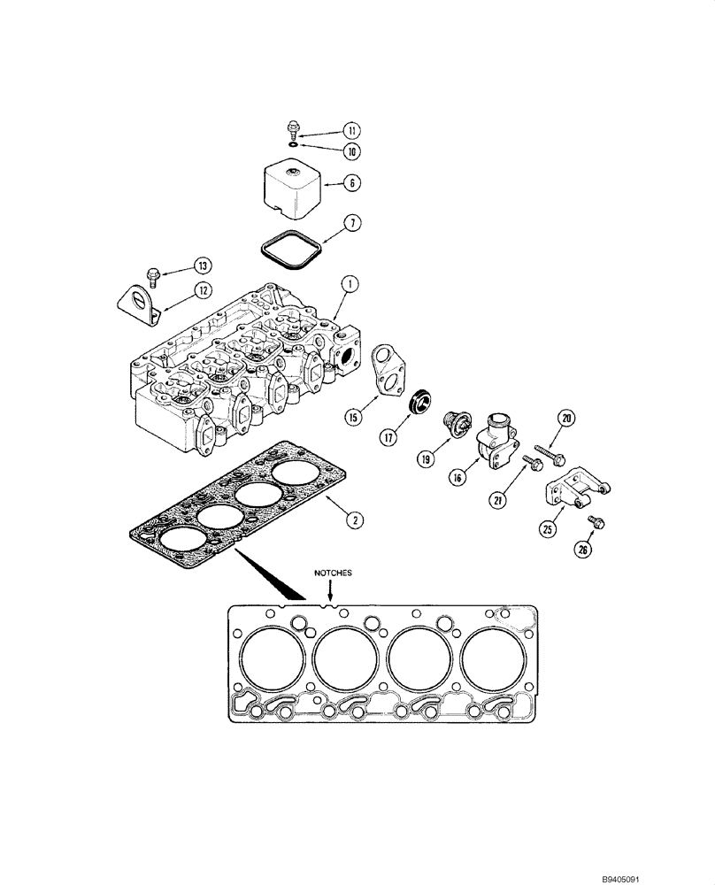 Схема запчастей Case 1845C - (02-19) - CYLINDER HEAD, COVER - THERMOSTAT AND HOUSING, 4-390 ENGINE (02) - ENGINE