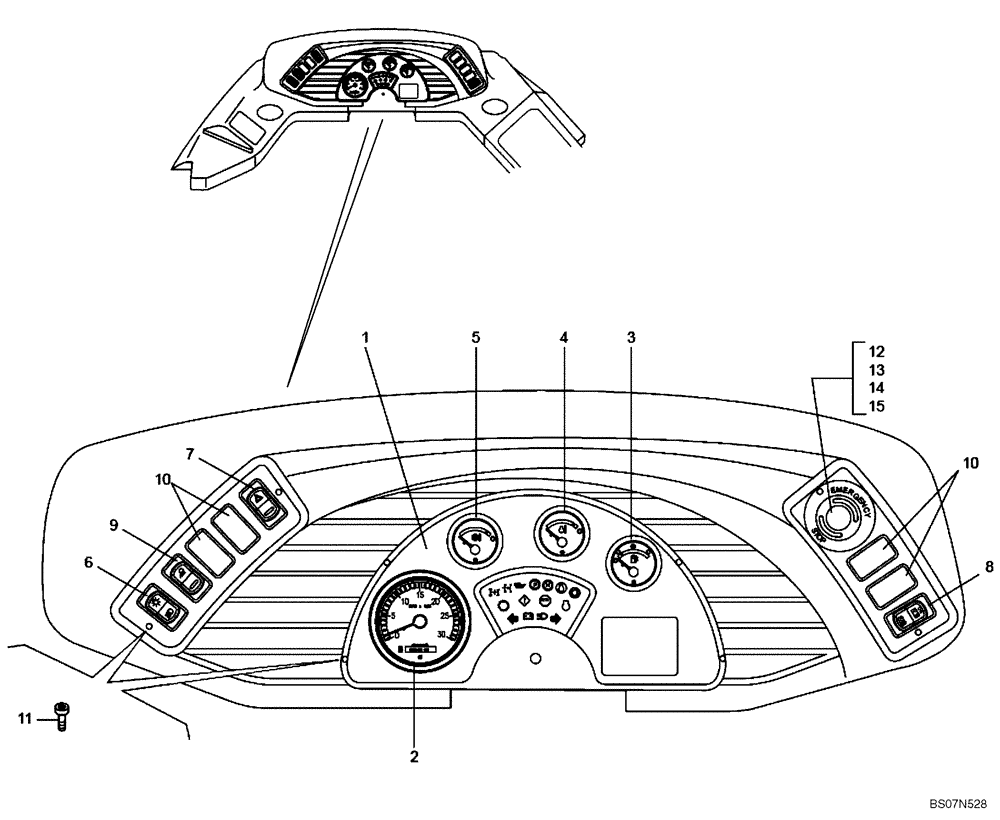 Схема запчастей Case 340B - (67A00061450[001]) - INSTRUMENT PANEL (SIMPLE MUX P.I.N. HHD0340BN7PG58072 AND AFTER) (87745921) (13) - Electrical System / Decals