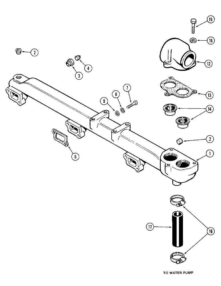 Схема запчастей Case 1187 - (026) - WATER MANIFOLD AND THERMOSTAT, 504BDT DIESEL ENGINE (01) - ENGINE