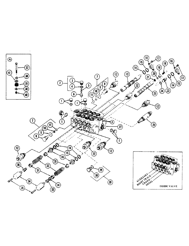 Схема запчастей Case 35 - (198) - 4-SPOOL MAIN CONTROL VALVE, (USED WITH SWING, CROWD, RIGHT TRACK AND AUXILIARY CIRCUITS) (35) - HYDRAULIC SYSTEMS
