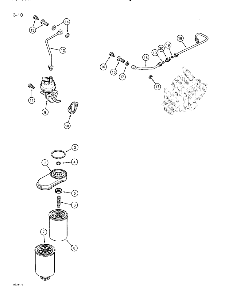 Схема запчастей Case 9030 - (3-10) - FUEL FILTER AND LIFT PUMP, 6T-590 ENGINE (03) - FUEL SYSTEM