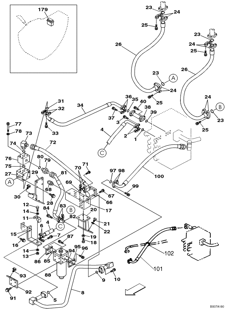 Схема запчастей Case CX330 - (08-52) - HYDRAULICS, AUXILIARY - MULTI-PURPOSE + 3 WAY VALVE, TRIGGER ACTIVATED (08) - HYDRAULICS
