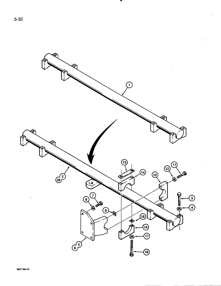 Схема запчастей Case 450C - (5-32) - REAR PIVOT SHAFT (11) - TRACKS/STEERING