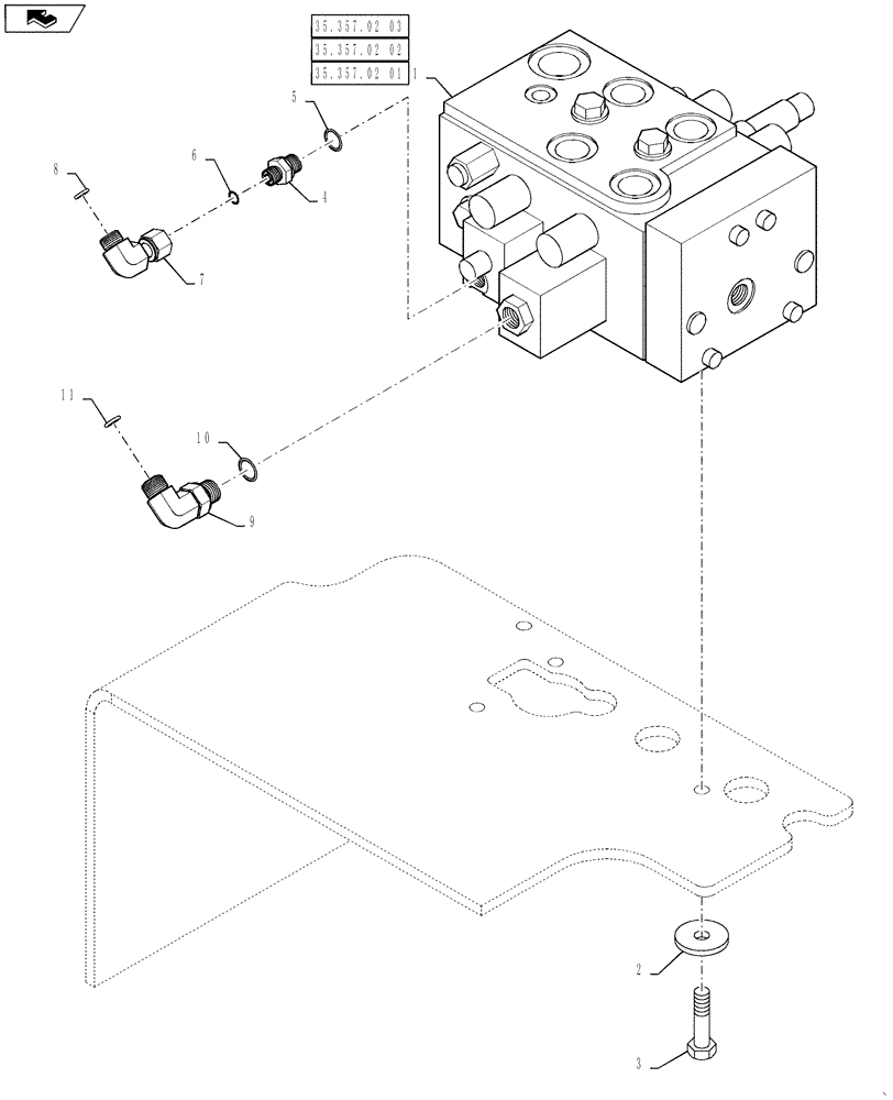 Схема запчастей Case 621F - (35.357.02[03]) - VALVE ASSEMBLY, LOADER CONTROL THIRD AND FOURTH SPOOL, VALVE SECTION, XT/TC (35) - HYDRAULIC SYSTEMS