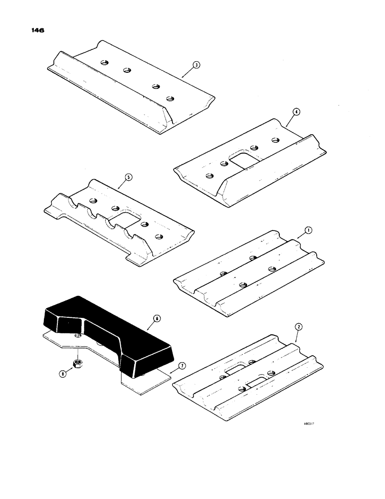 Схема запчастей Case 450 - (146) - NON-OVERLAPPING TRACK SHOES, USED BEFORE TRAC. SN 3036032, USED W/7/16" BOLTS, SEMI-GROUSER - CLOSED (04) - UNDERCARRIAGE