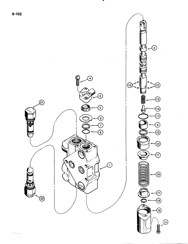 Схема запчастей Case 480E LL - (8-102) - PTO AND THREE-POINT HITCH CONTROL VALVES, LIFT SECTION WITH TWO CIRCUIT RELIEF VALVES (08) - HYDRAULICS