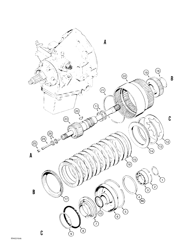 Схема запчастей Case 480F LL - (6-16) - POWER SHUTTLE, INPUT SHAFT AND FORWARD CLUTCH (06) - POWER TRAIN