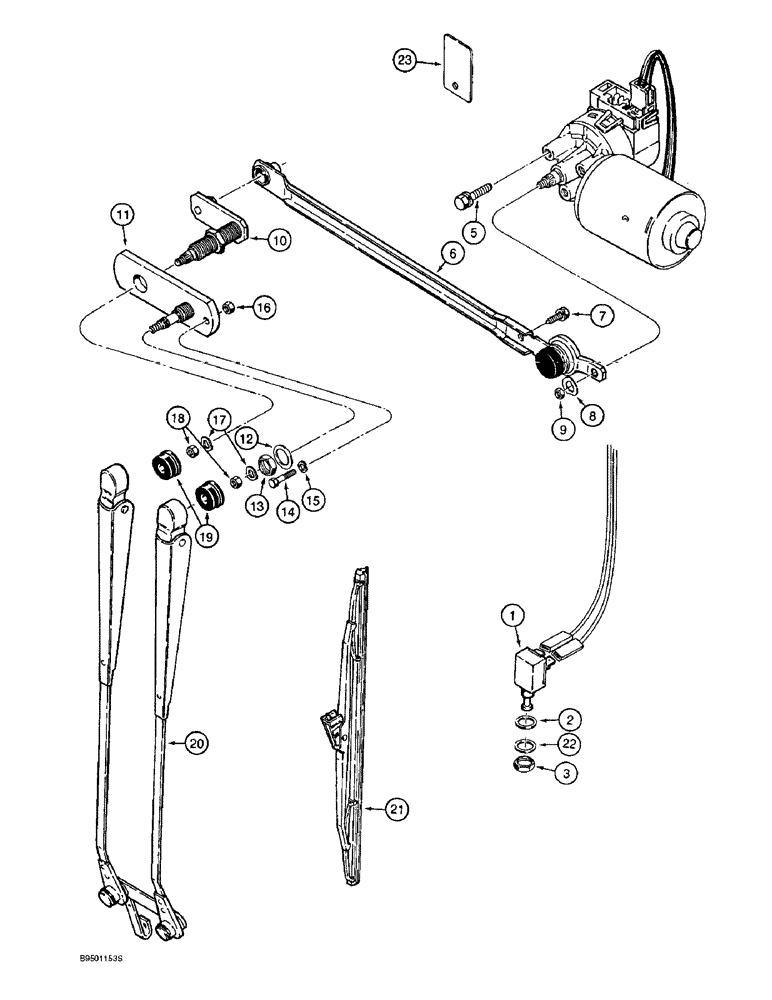 Схема запчастей Case 580L - (9-142) - CAB REAR WINDSHIELD WIPER (09) - CHASSIS/ATTACHMENTS