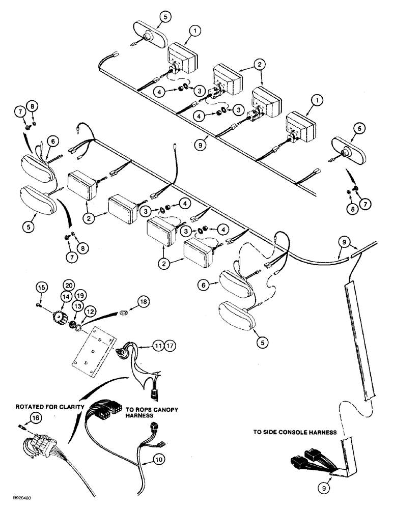 Схема запчастей Case 590 - (4-34) - TRACTOR LAMP ELECTRICAL CIRCUIT, WITH CANOPY (04) - ELECTRICAL SYSTEMS