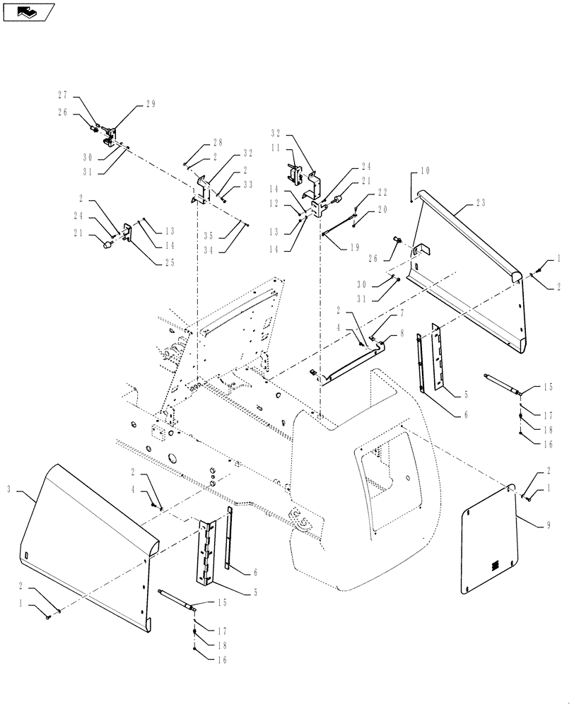 Схема запчастей Case 586H - (90.100.02) - ENGINE SIDE PANEL INSTALLATION (90) - PLATFORM, CAB, BODYWORK AND DECALS