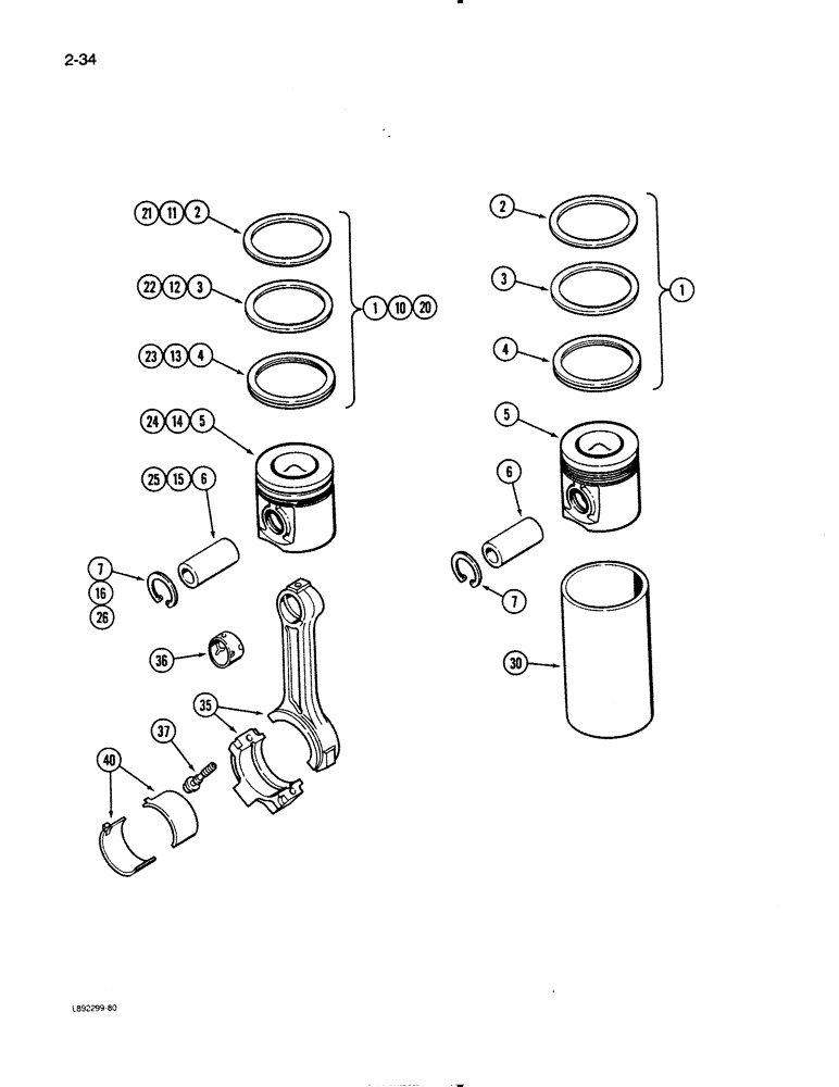 Схема запчастей Case W11B - (2-034) - PISTONS, 4-390 ENGINE, CONNECTING RODS (02) - ENGINE