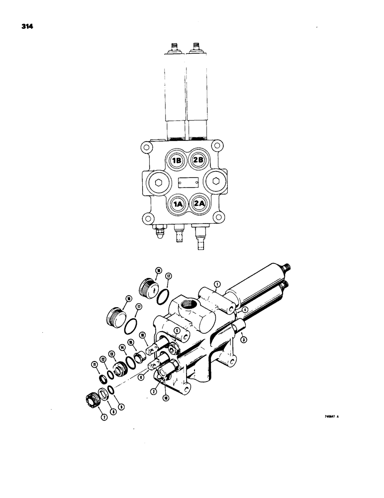 Схема запчастей Case W18 - (314) - L57678 LOADER CONTROL VALVE (2 SPOOL), L70410 LOADER CONTROL VALVE (2 SPOOL) (08) - HYDRAULICS
