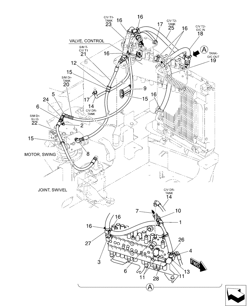 Схема запчастей Case CX50B - (01-035) - HYD LINES, RETURN (35) - HYDRAULIC SYSTEMS